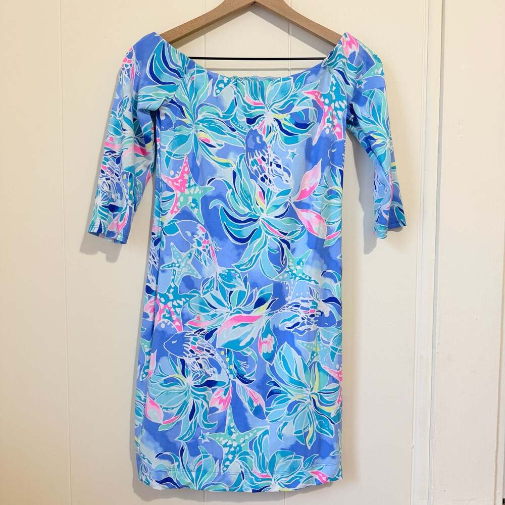 Lilly Pulitzer Laurana Off Shoulder Dress Bennet Blue Celestial Seas XS - Picture 2 of 6